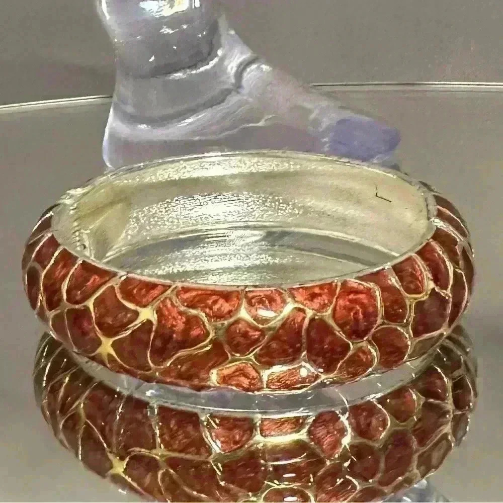 2 for $30 ✅Women’s Silver tone & brown enamel metal hinged  bangle bracelet